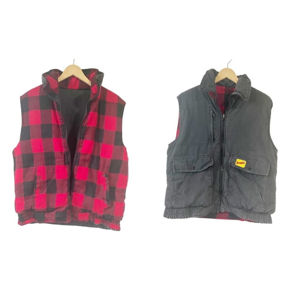 CIA Corporate Identity Apparel Men Large Vest‎ Buffalo Plaid Reversible Vest
